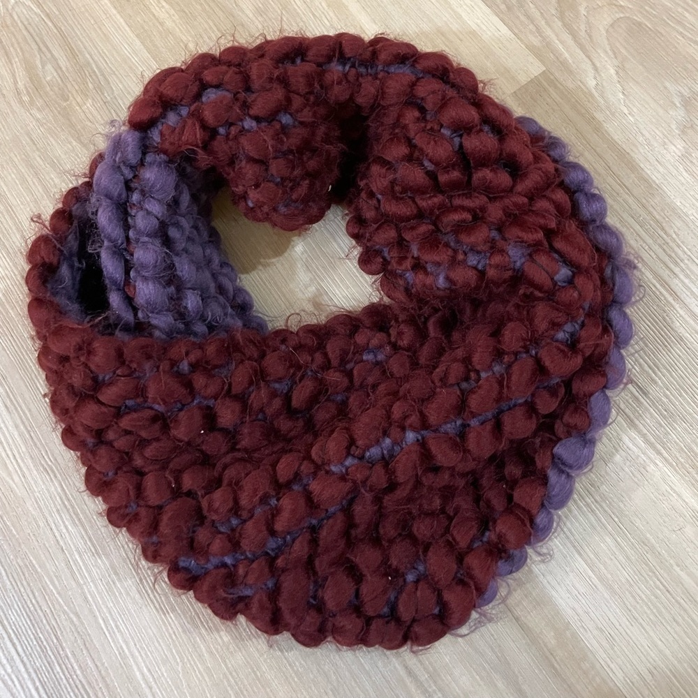 Infinity Scarf Large Knit Soft Purple and Maroon.
